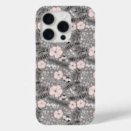Funda Para iPhone 15 Pro Flores de patrón Whimsical de color blanco rosado