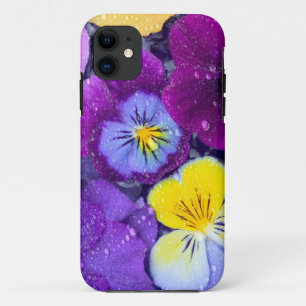 Funda Para iPhone 11 Flores de pensamiento flotando en baño de pájaros 