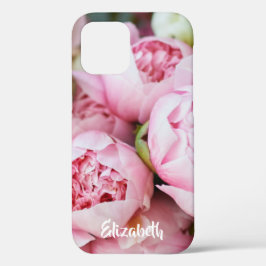 Funda Para iPhone 12 Flores de peones rosados personalizadas