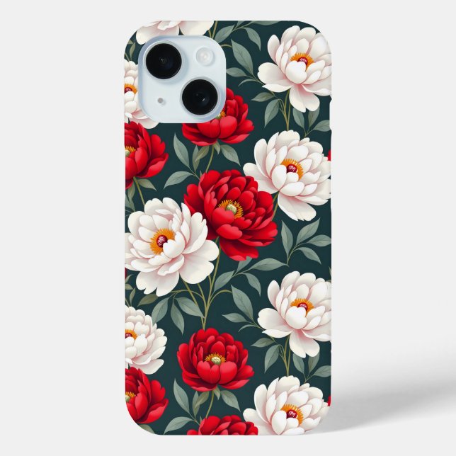 Funda De Case-Mate Para iPhone Flores de peonía rojas y blancas (Reverso )