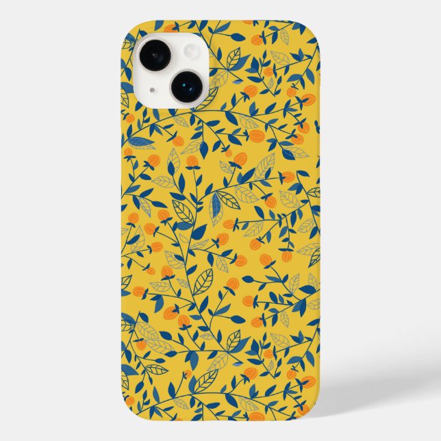 Funda De Case-Mate Para iPhone Flores de perro en azul y amarillo (Reverso )