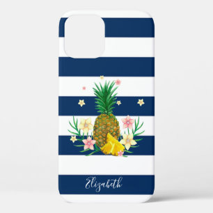 Funda Para iPhone 12 Flores de Piña Cool , Rayas Azul Marino