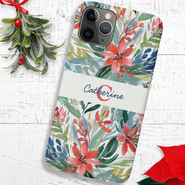 Funda Para iPhone 11 Pro Flores de poinsettia roja Bonito elegante monogram