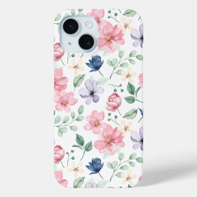 Funda De Case-Mate Para iPhone Flores de primavera y patrón de hojas (Reverso )