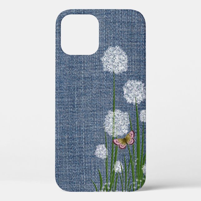 Funda De Case-Mate Para iPhone Flores de puff sobre Denim (Reverso )