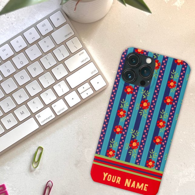 Funda De Case-Mate Para iPhone Flores de rayas azules divertidas Inespiritualidad (Subido por el creador)