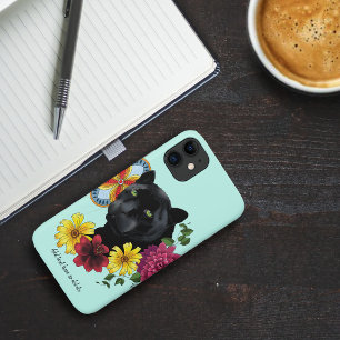Funda Para iPhone 11 Flores de retrato jaguar negro