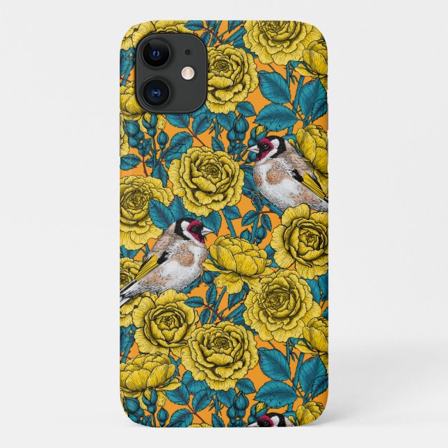 Funda De Case-Mate Para iPhone flores de Rosa y pájaros dorados (Reverso)