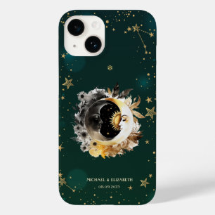 Funda Para iPhone 14 De Case-Mate Flores de sol y luna celestes estrellas verde
