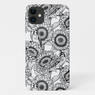 Funda Para iPhone 11 Flores de sol y medusas de oro en blanco y negro