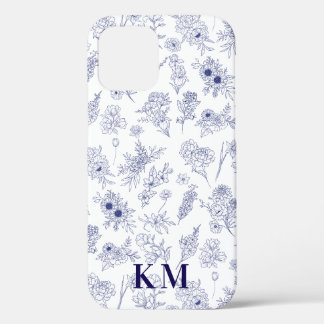Funda Para iPhone 12 Flores de Temporada Francesas Personalizadas Azul