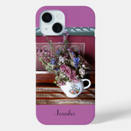 Funda Para iPhone 15 Flores de tetera de época Orquídea Púrpura, Nombre