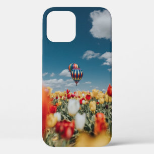 Funda Para iPhone 12 Flores de tulipán amarillo y rojo bajo globo de ai