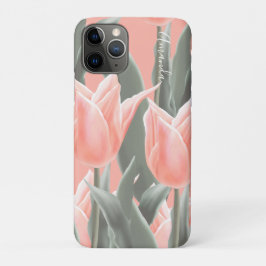 Funda Para iPhone 11 Pro Flores de tulipanes monogramo y estiloso