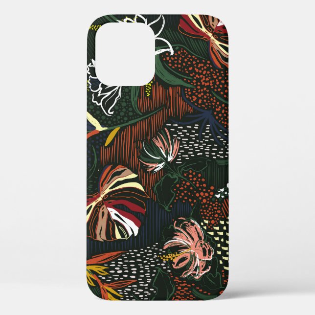 Funda De Case-Mate Para iPhone Flores dibujadas a mano, palmeras tropicales. (Reverso )