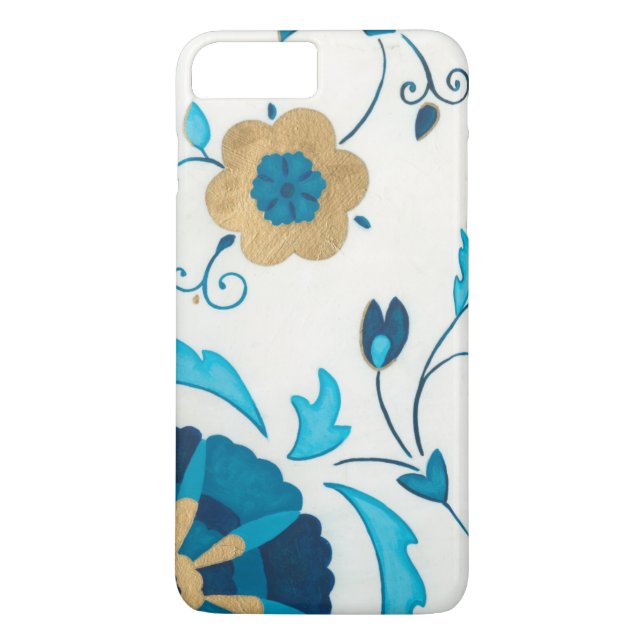 Funda De Case-Mate Para iPhone Flores doradas índigo con fondo blanco (Reverso)