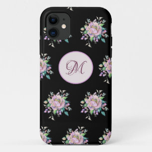 Funda Para iPhone 11 Flores elegantes color de agua pastel Monograma ne