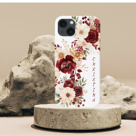 Funda Para iPhone 13 Flores elegantes de Borgoña