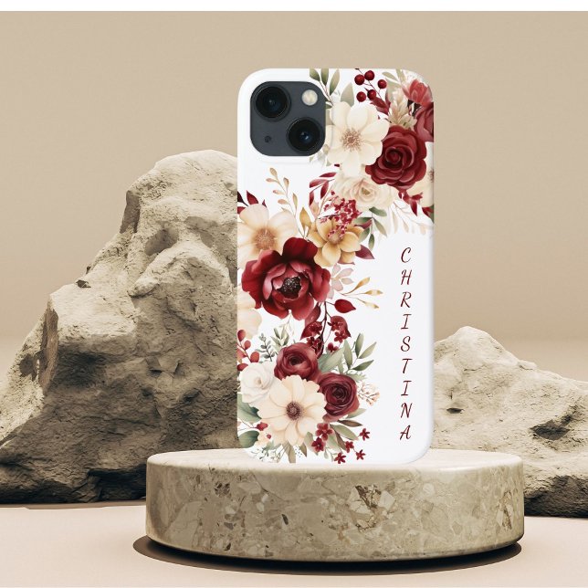 Funda De Case-Mate Para iPhone Flores elegantes de Borgoña (Subido por el creador)