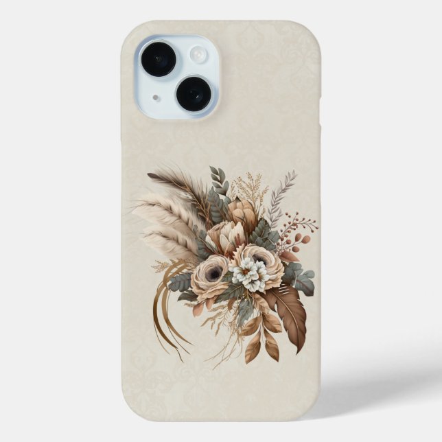 Funda De Case-Mate Para iPhone Flores elegantes Foliage y plumas (Reverso )