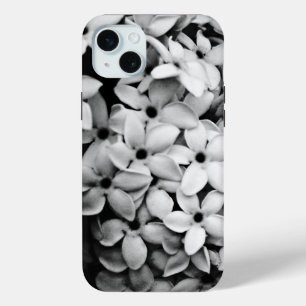 Funda Para iPhone 15 Mini flores en blanco y negro