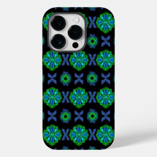 Funda Para iPhone 14 Pro De Case-Mate Flores en el arte retrospectiva verde y azul