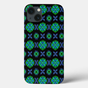 Funda Para iPhone 13 Flores en el arte retrospectiva verde y azul