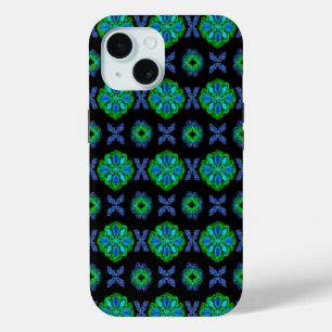 Funda Para iPhone 15 Flores en el arte retrospectiva verde y azul