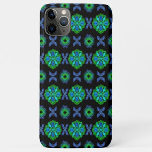 Funda Para iPhone 11 Pro Max Flores en el arte retrospectiva verde y azul