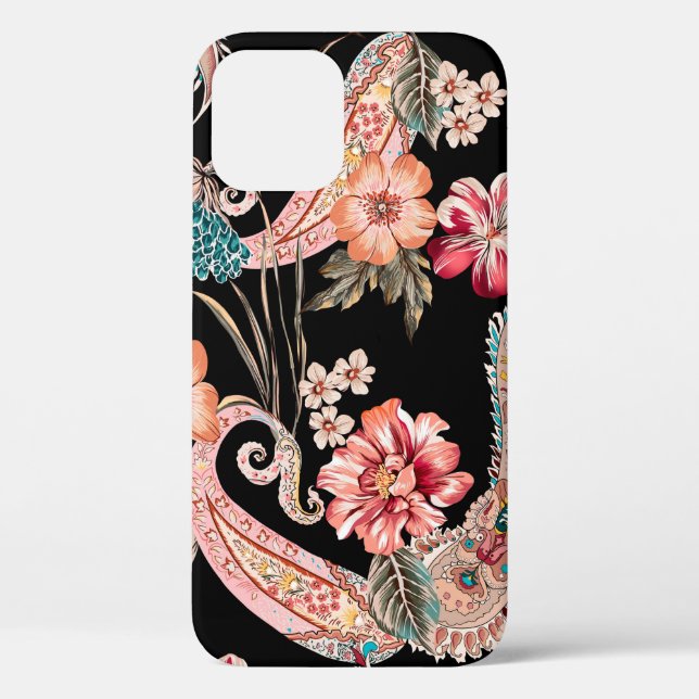 Funda De Case-Mate Para iPhone Flores étnicas y hojas con més paisley (Reverso )