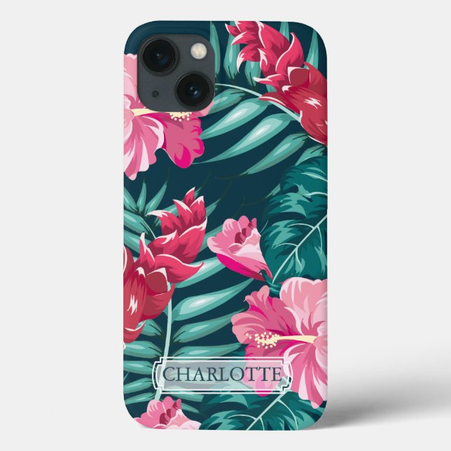 Funda De Case-Mate Para iPhone Flores exóticas Monograma rosa (Reverso)