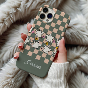 Funda Para iPhone 15 Pro Flores Fantasmales Cuadriculados Espeluznantes
