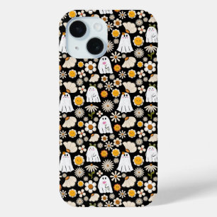 Funda Para iPhone 15 Flores Fantasmales Retro Patrón Continuo de Hallow