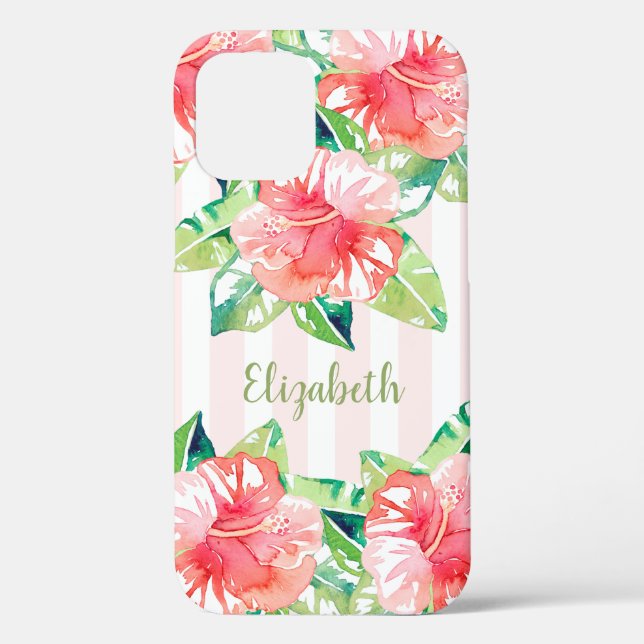 Funda De Case-Mate Para iPhone Flores florales de acuarela tropical (Reverso )