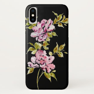 Funda Para iPhone X Flores florales de color acuático rosa moda negro 