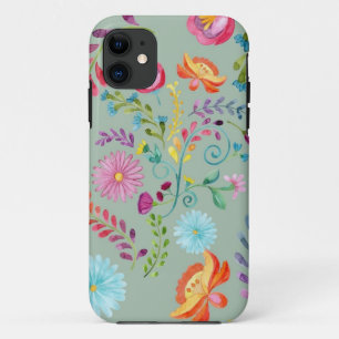 Funda Para iPhone 11 Flores folclóricas acuarelas - Personalizable