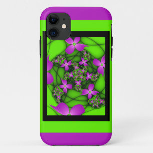 Funda Para iPhone 11 Flores fractales abstractas modernas neón rosa ver
