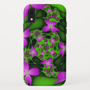 Funda Para iPhone XR Flores fractales abstractas modernas neón rosa ver