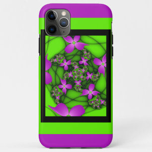 Funda Para iPhone 11 Pro Max Flores fractales abstractas modernas neon rosa ver