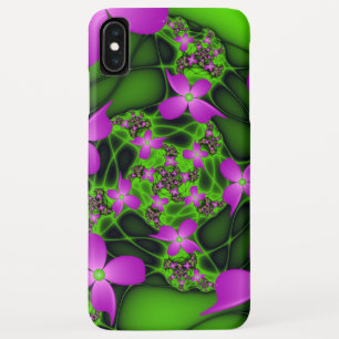 Funda Para iPhone XS Max Flores fractales abstractas modernas neón rosa ver