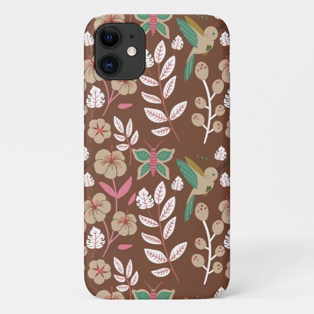 Funda De Case-Mate Para iPhone Flores, hojas, mariposa sin costura floral (Reverso)