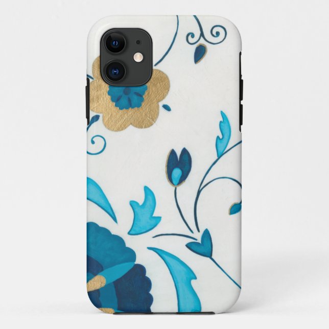 Funda De Case-Mate Para iPhone Flores índigo doradas de fondo blanco (Reverso)