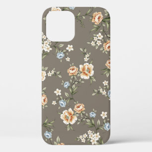 Funda Para iPhone 12 flores lindas con un patrón de hojas sobre fondo g