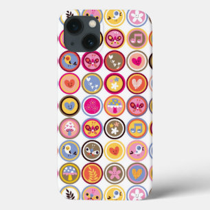 Funda Para iPhone 13 flores lindas, pájaros, modelo de los corazones
