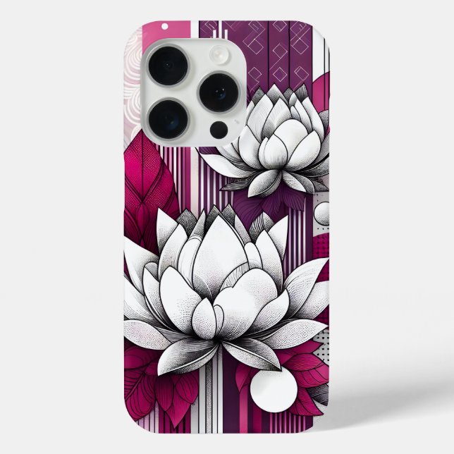Funda De Case-Mate Para iPhone Flores Lotus en blanco y negro magenta (Reverso )