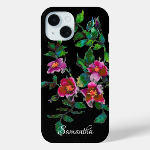 Funda Para iPhone 15 Flores marinas elegantes de color rosa oscuro y mo