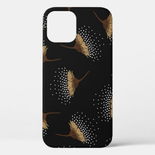 Funda Para iPhone 12 Flores marrones, fondo negro transparente.