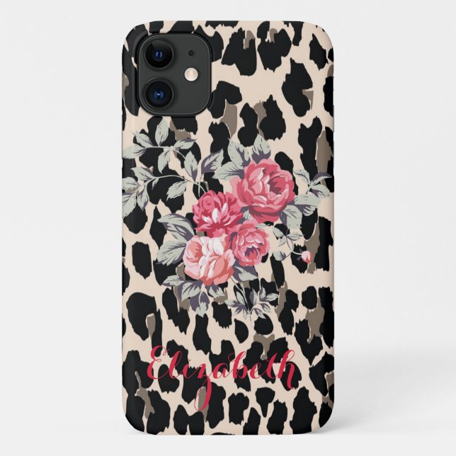 Funda De Case-Mate Para iPhone Flores Modernas Sobre Estampado De Leopardo (Reverso)