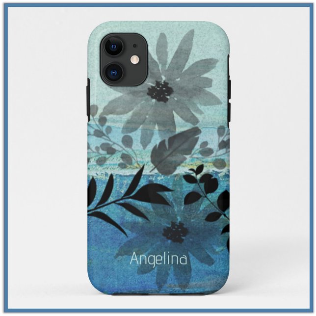 Funda De Case-Mate Para iPhone Flores Modernas Sobre Un Sueño Fondo Azul (Subido por el creador)