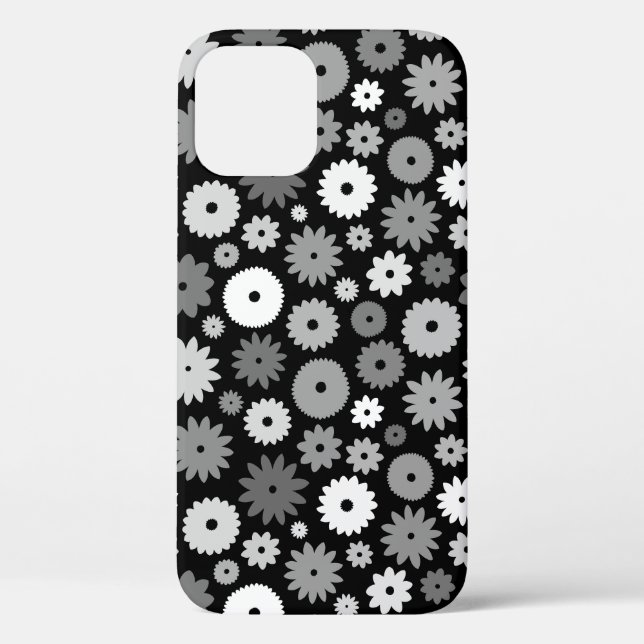 Funda De Case-Mate Para iPhone Flores monocromas repiten patrón (Reverso )